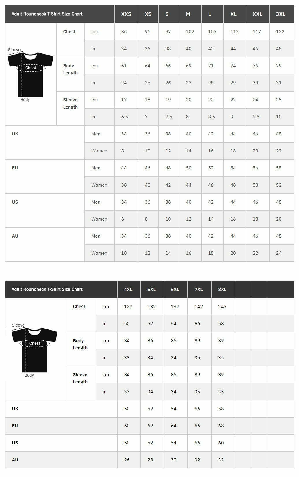 Big And Shirt Size Chart