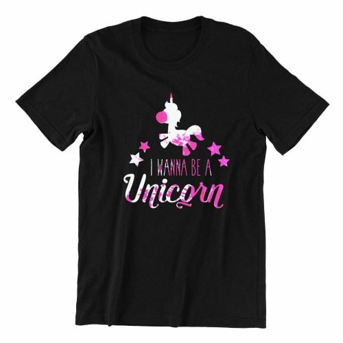 I want to be a unicorn kaobeiking cute graphic casual wear singapore teen fun streetwear black color teeshirt