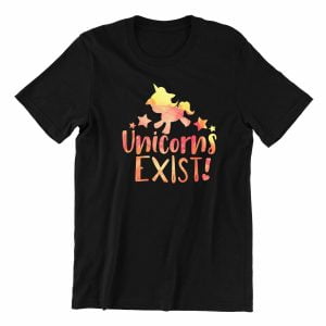 Unicorns exist kaobeiking cute graphic casual wear singapore teen fun quote black orange streetwear teeshirt