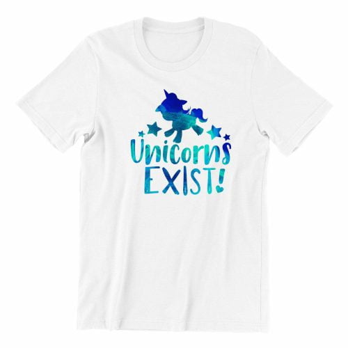 Unicorns exist kaobeiking cute graphic casual wear singapore teen fun quote white blue streetwear teeshirt