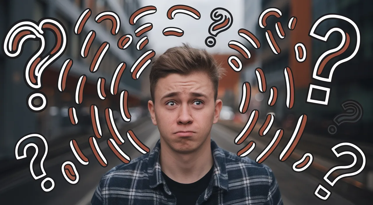 Confused man 'catch no ball' Man looking confused amidst abstract swirling lines