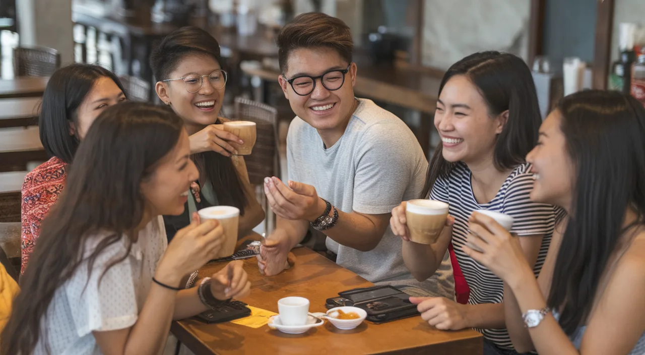 Casual Singlish conversations among friends group of Gen Z friends talking in Singlish