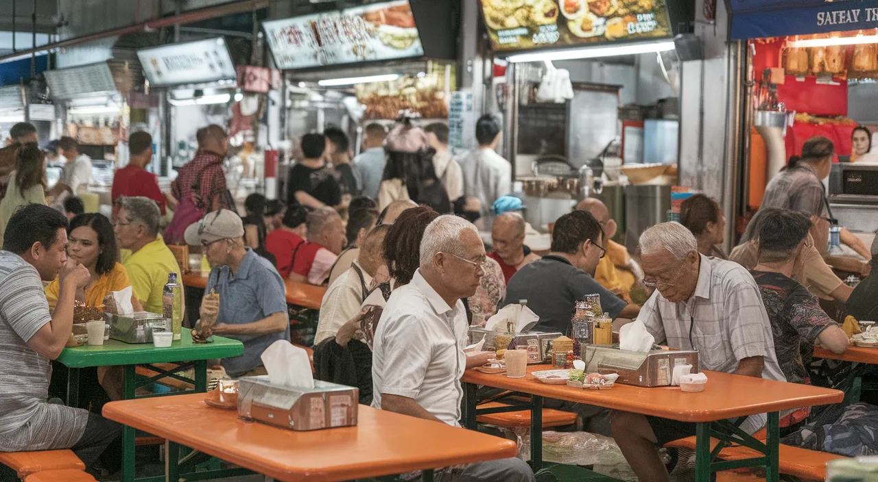 Singapore hawker center seat reserving