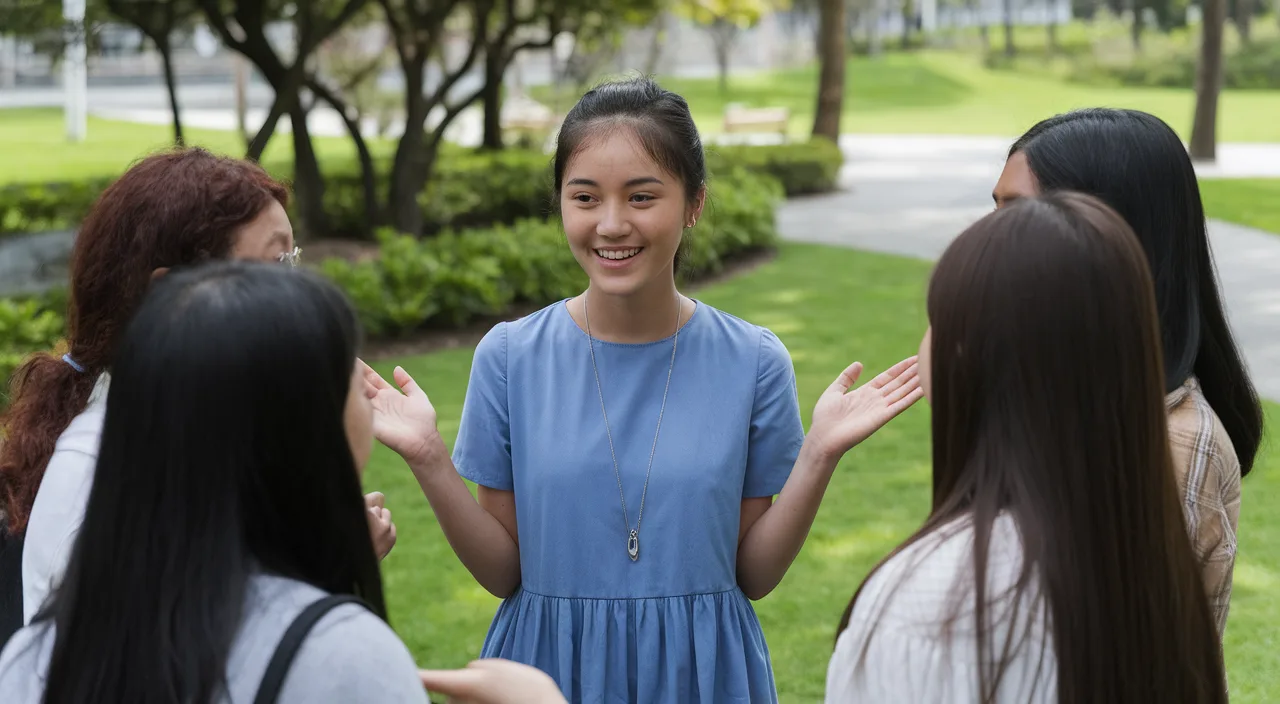 Woman leading group subtly