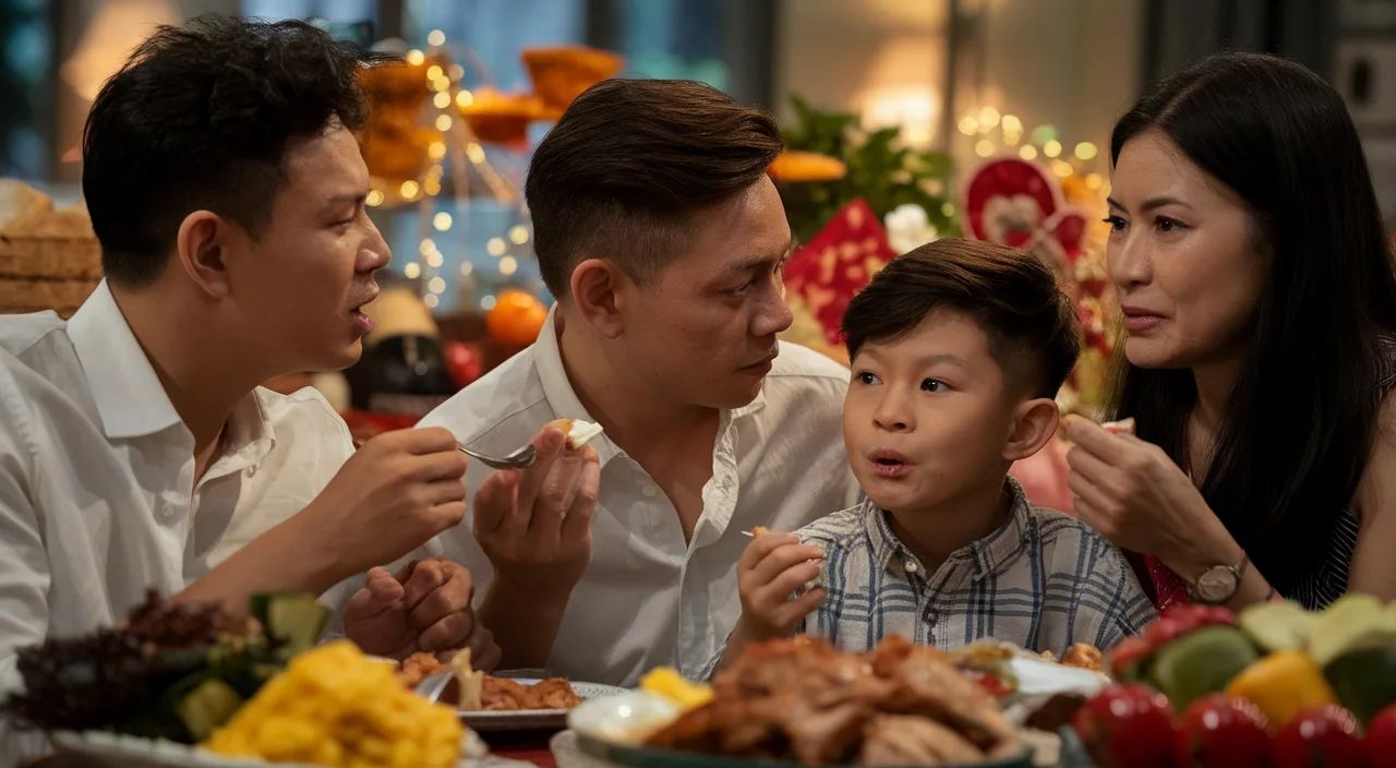 Singaporean using 'I Tell You First' dramatically Person gossiping with friend over drinks