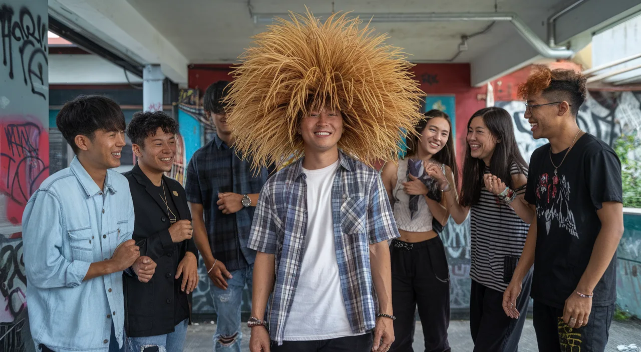 Messy hairstyle like rambutan fruit Fuzzy rambutan hairstyle comparison
