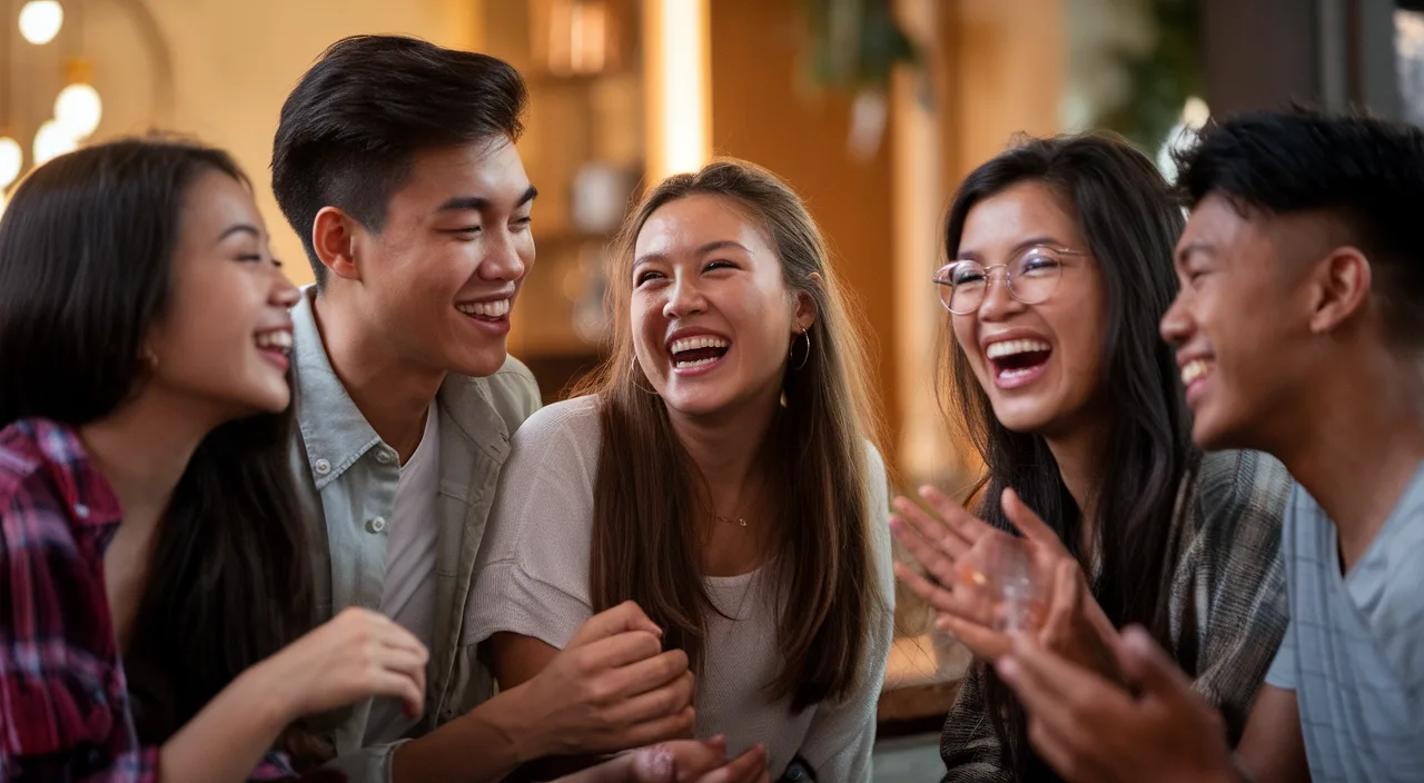 Group laughing over local phrases