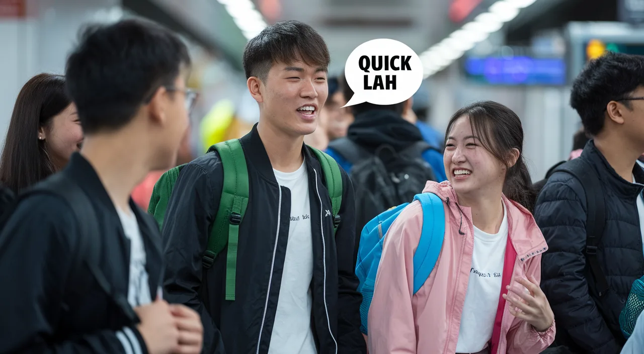 Teens using Singlish at MRT station