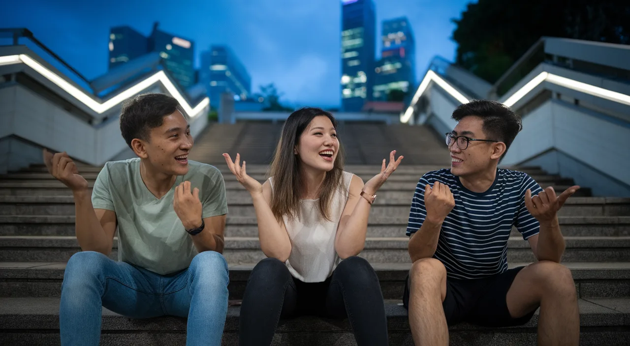 Young people bonding speaking Singlish