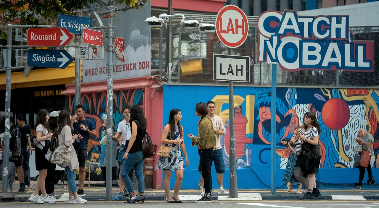 Collage of Singlish phrases on signs in Singapore